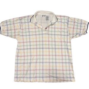 Retro vintage multi colored stripe collared button tee by Allison Smith